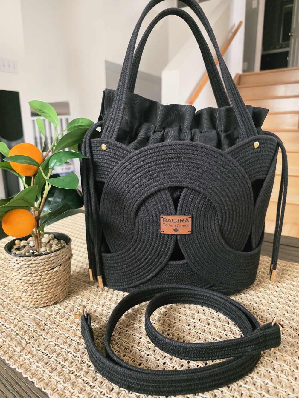 Black ARCA Ring Summer Cord Bag - Handmade By Me In Canada